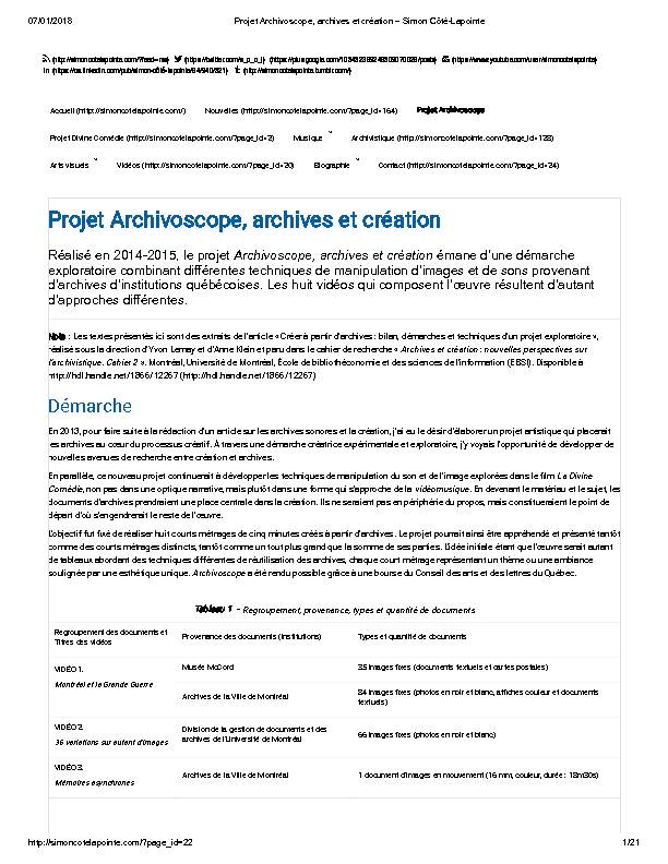 Projet Archivoscope archives et création - Internet Archive
