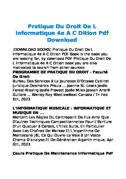 Pratique Du Droit De L Informatique 4e A C Dition Pdf Free