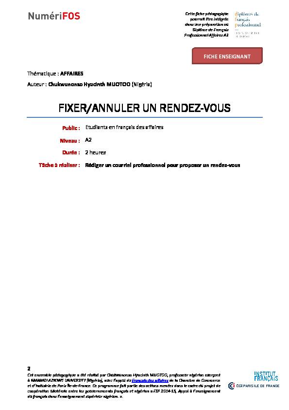 [PDF] Fixer et annuler un rdv - enseignant - Le français des affaires