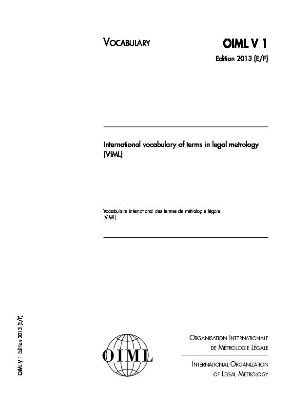 VOCABULARY OIML V 1 - International Organization of Legal