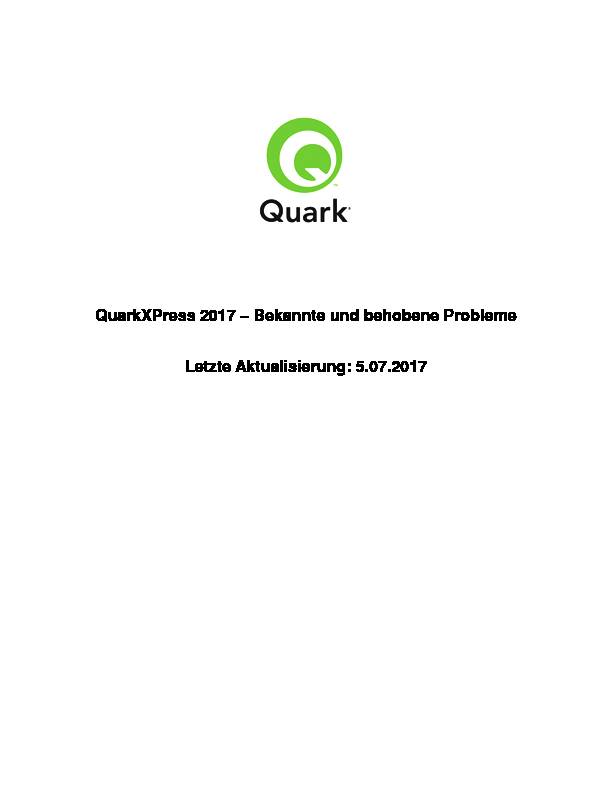 QuarkXPress 2017 Bekannte und behobene Probleme Letzte