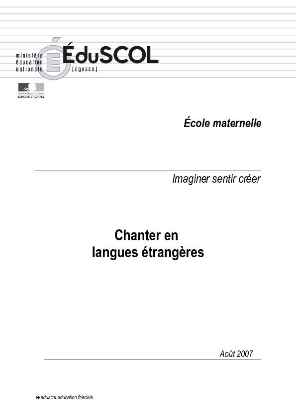 [PDF] Chanter en langues étrangères - Ministère de lÉducation nationale