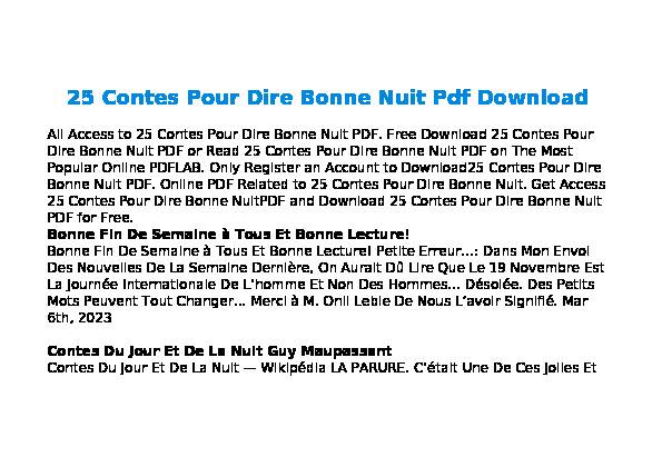 25 Contes Pour Dire Bonne Nuit Pdf Free Download