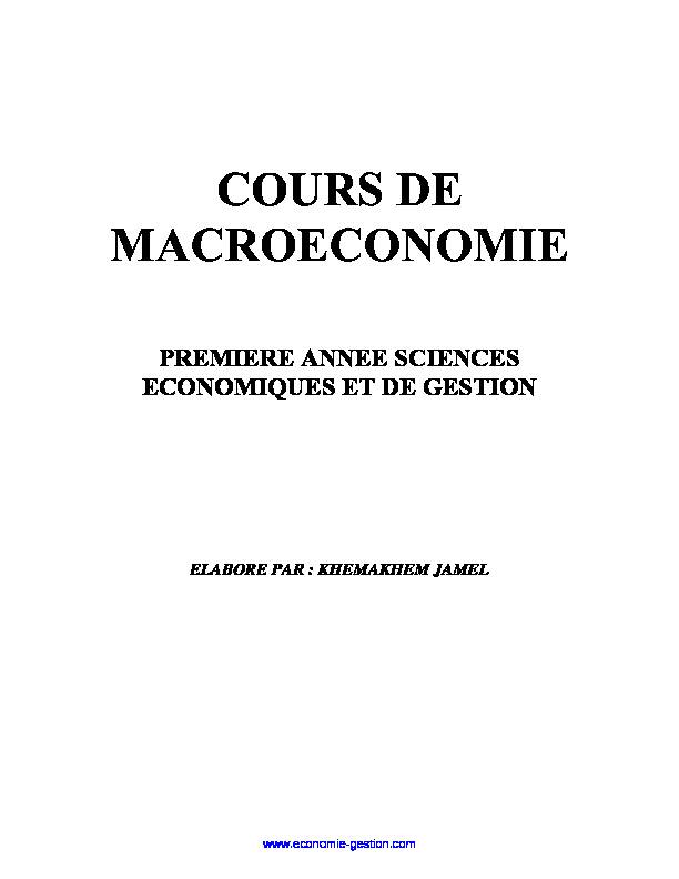 COURS DE MACROECONOMIE - Economie et Gestion