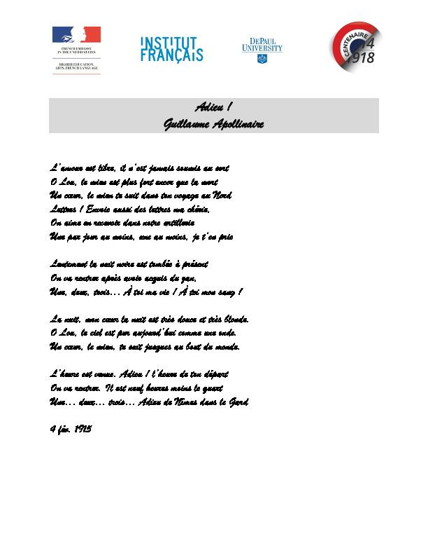 Adieu ! Guillaume Apollinaire - French Culture