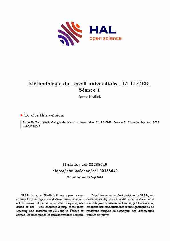 [PDF] Méthodologie du travail universitaire L1 LLCER, Séance 1