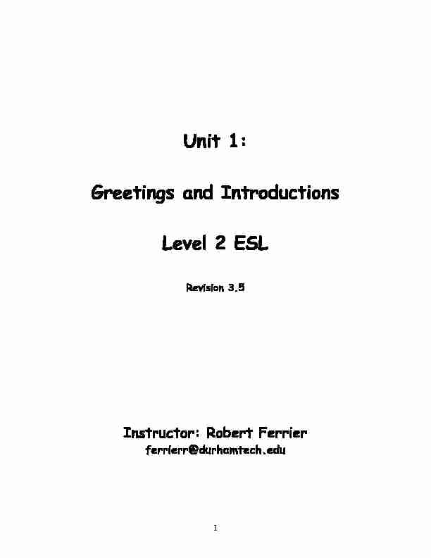 [PDF] Unit 1: Greetings and Introductions Level 2 ESL - CEPA La Manchuela