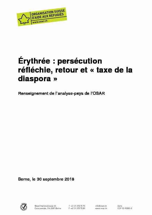 Érythrée : persécution réfléchie retour et « taxe de la diaspora »