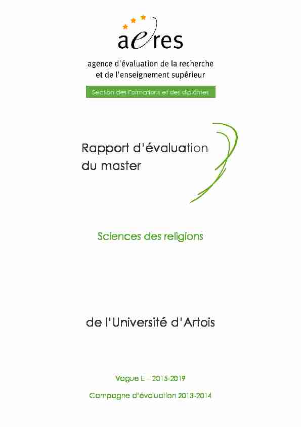 Evaluation du master Sciences des religions de lUniversité dArtois