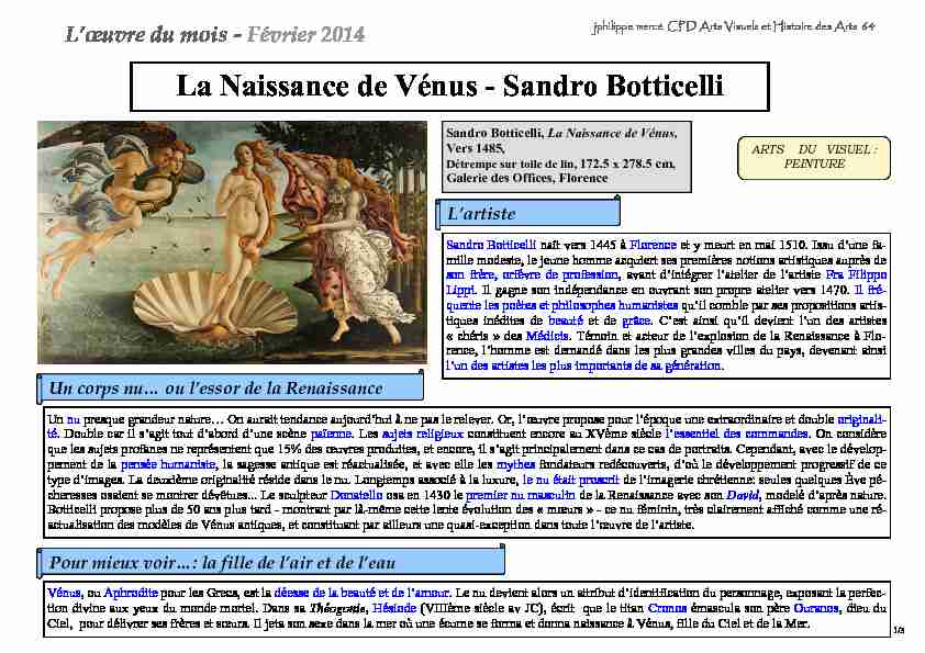 [PDF] La Naissance de Vénus - Sandro Botticelli