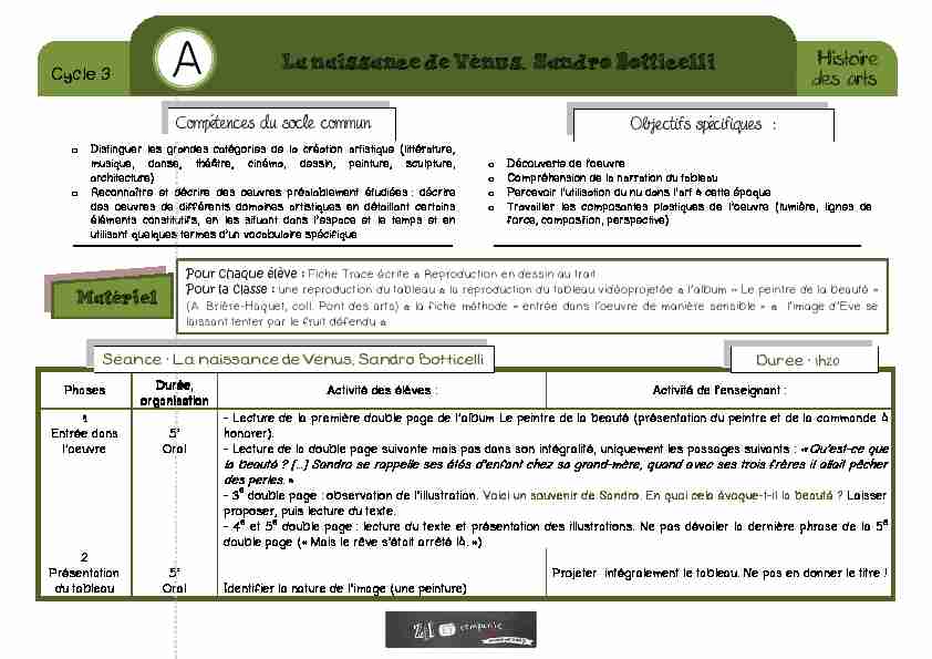 [PDF] Séance - La naissance de Vénus - Le Petit Journal des Profs
