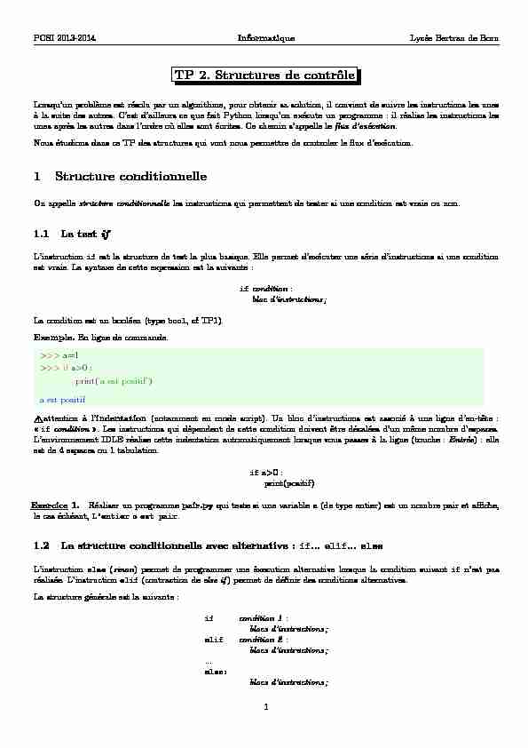 [PDF] TP 2 Structures de contrôle 1 Structure conditionnelle
