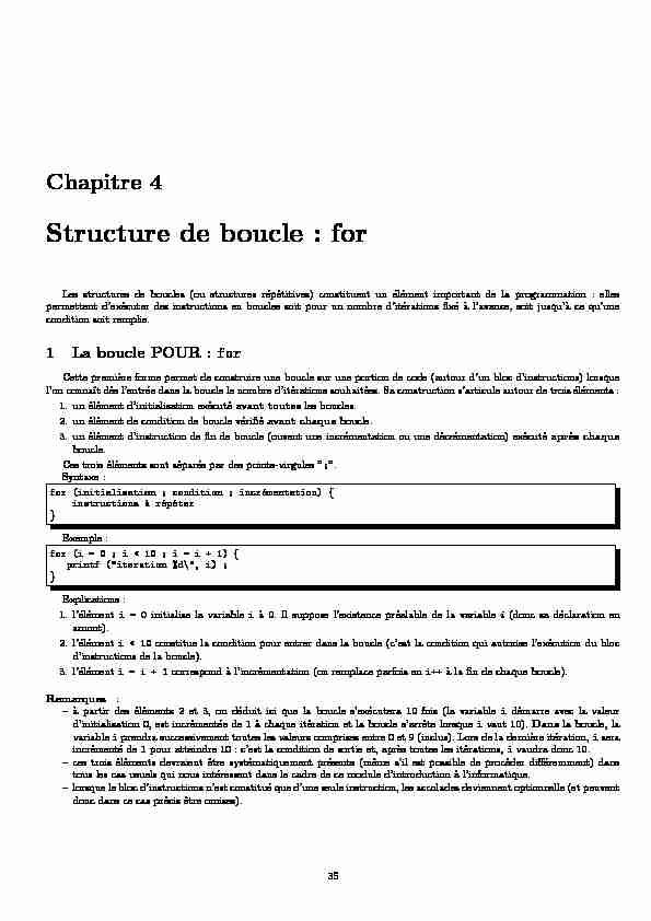 [PDF] Structure de boucle : for - Depinfo