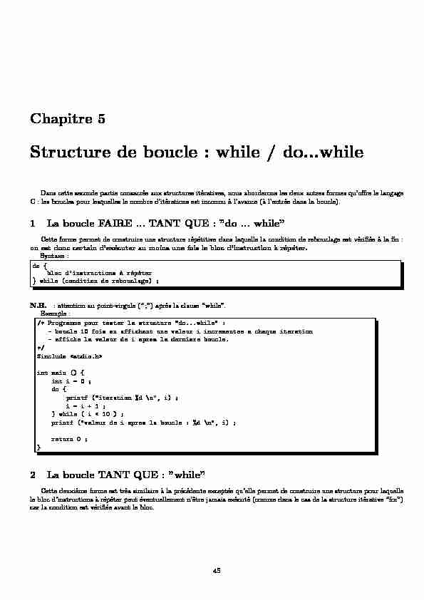 Structure de boucle : while / do