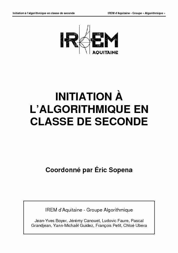 [PDF] INITIATION À LALGORITHMIQUE EN CLASSE DE SECONDE