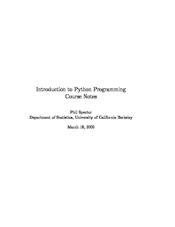 Introduction to Python Programming Course Notes