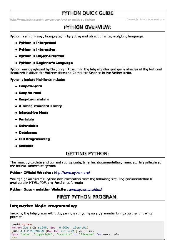 Python Quick Guide - tutorialspointcom