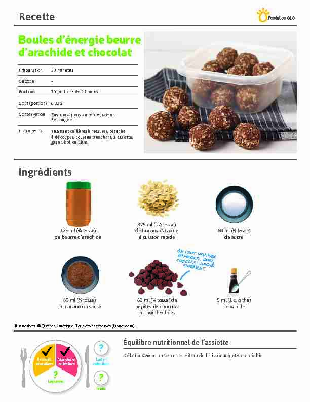 Recette Ingrédients - Boules dénergie beurre darachide et chocolat