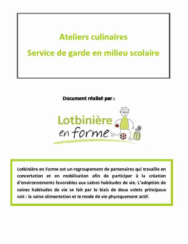 [PDF] Ateliers culinaires Service de garde en milieu scolaire - Vivre en