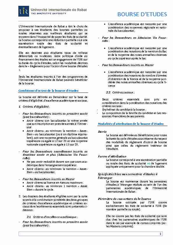 [PDF] BOURSE DETUDES - Rabat - UIR