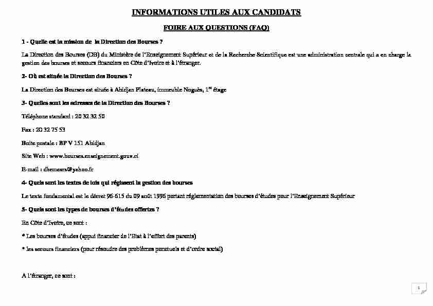 INFORMATIONS UTILES AUX CANDIDATS