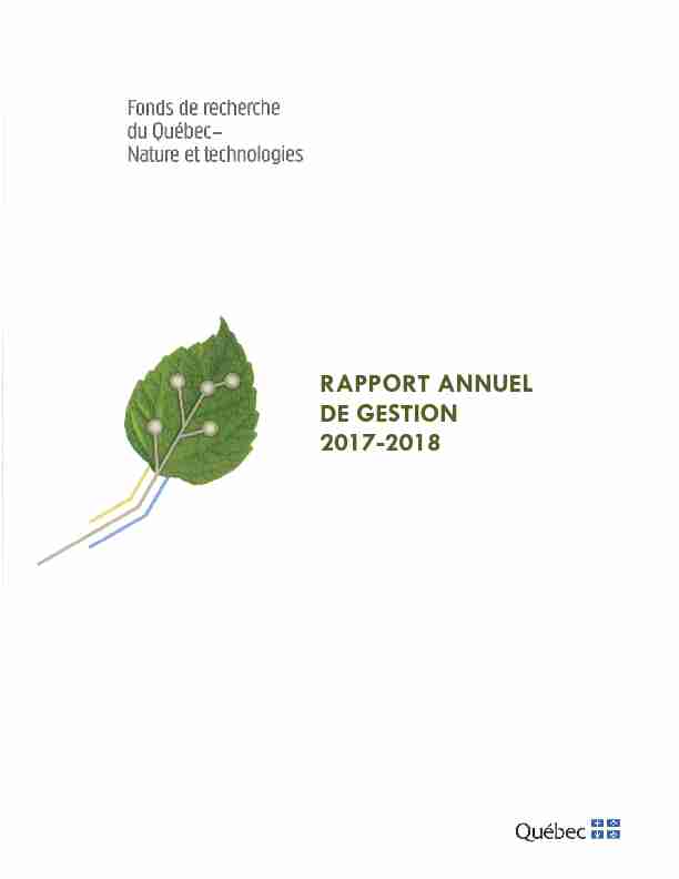 Le rapport annuel de gestion 2017-2018 du Fonds de recherche du