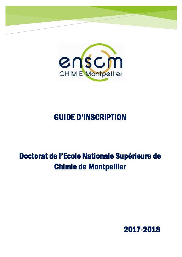 [PDF] GUIDE DINSCRIPTION Doctorat de lEcole Nationale  - ENSCM