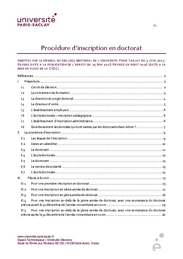 rocédure d’inscription en doctorat - Université Paris-Saclay