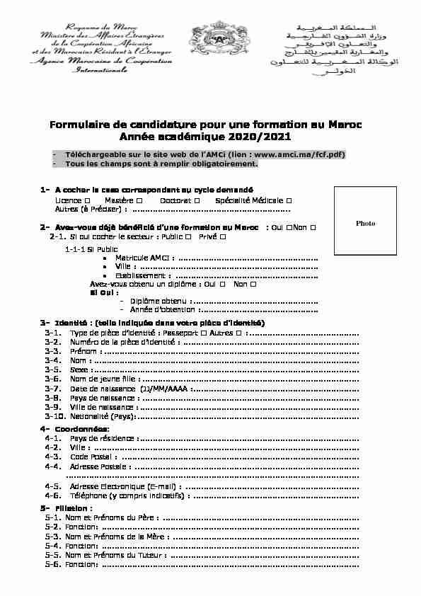 [PDF] Formulaire de candidature pour une formation au Maroc  - AMCI