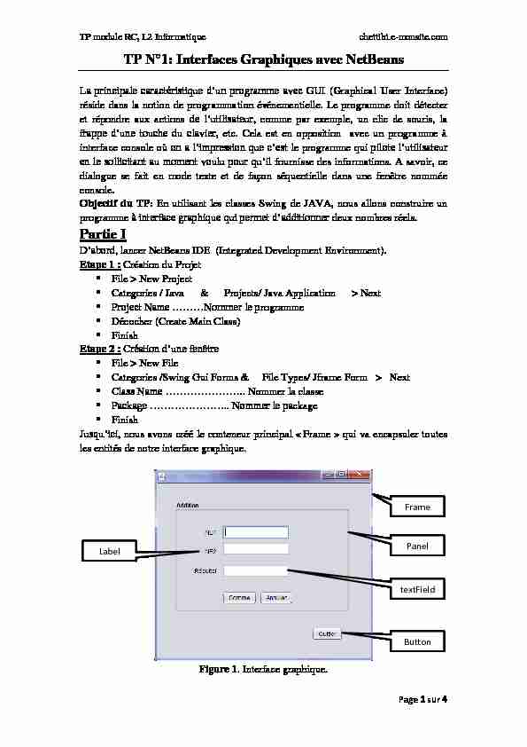 TP N°1: Interfaces Graphiques avec NetBeans Partie I