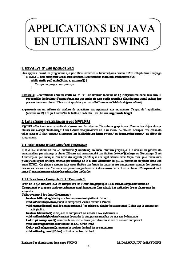 [PDF] APPLICATIONS EN JAVA EN UTILISANT SWING