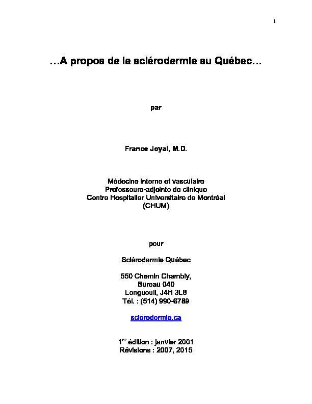 [PDF] A propos de la sclérodermie au Québec - SSVQ
