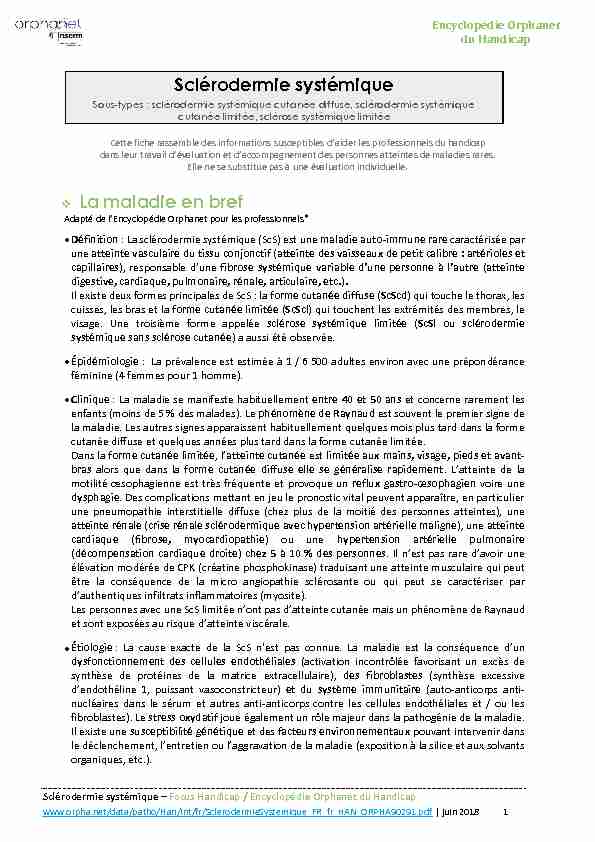 [PDF] Sclérodermie systémique La maladie en bref - Orphanet