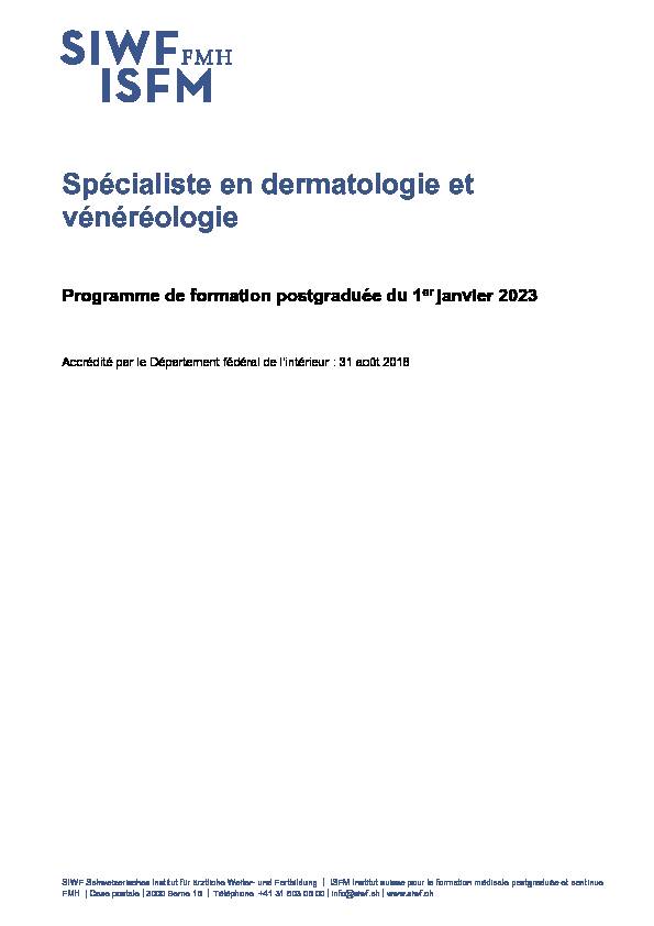Spécialiste en dermatologie et vénéréologie - SIWF