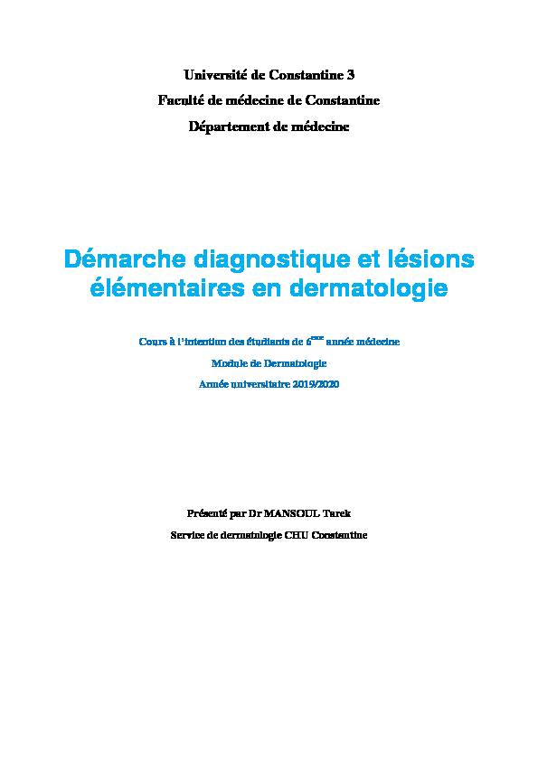 [PDF] Démarche diagnostique et lésions élémentaires en dermatologie