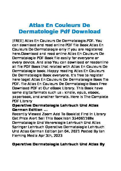 Atlas En Couleurs De Dermatologie Pdf Free Download