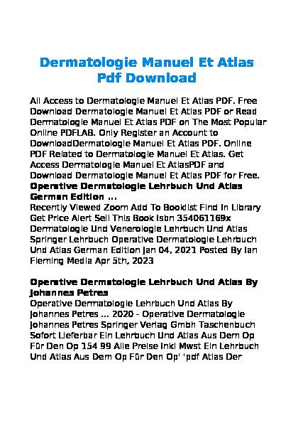 Dermatologie Manuel Et Atlas Free Pdf Books