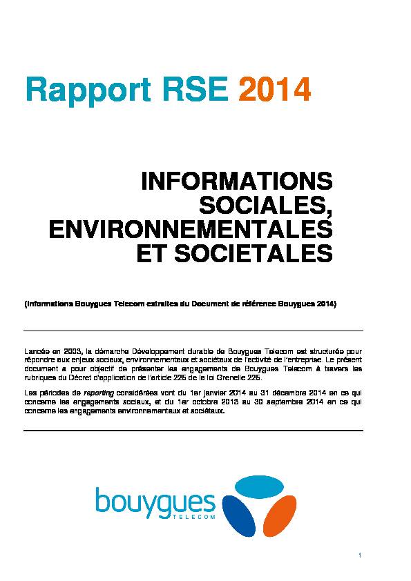 Rapport RSE 2014 - Bouygues Telecom