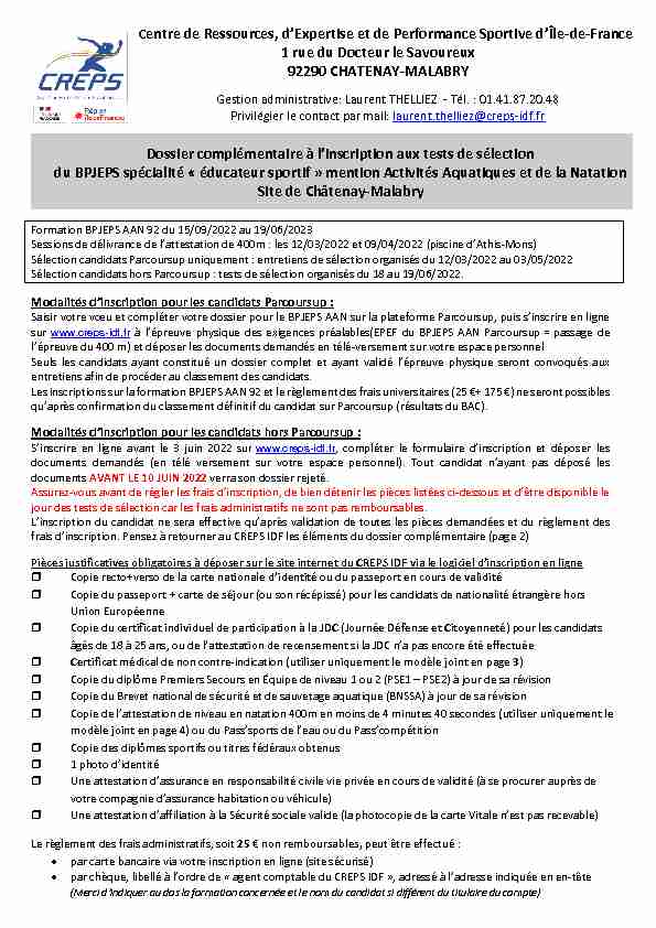 [PDF] Formation BPJEPS AAN 92 du 15/09/2022 au 19/06/2023 - creps idf