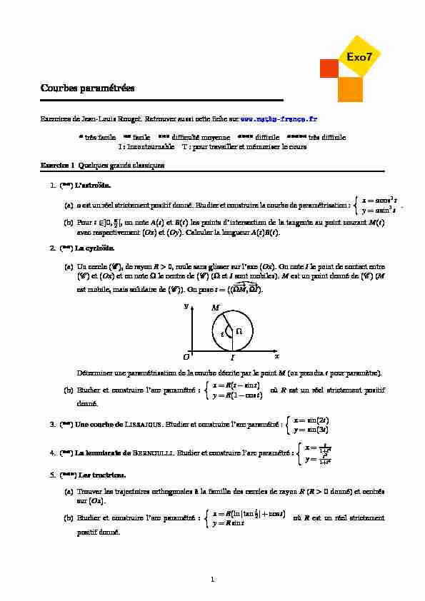 [PDF] Courbes paramétrées - Exo7 - Exercices de mathématiques