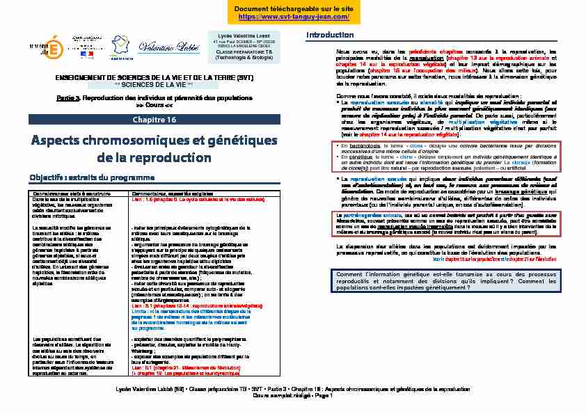[PDF] Aspects génétiques et chromosomiques de la reproduction - T JEAN