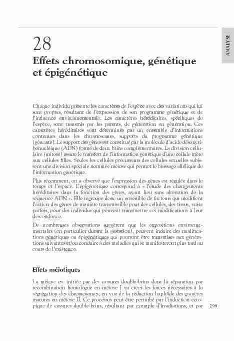 Effets chromosomique génétique et épigénétique