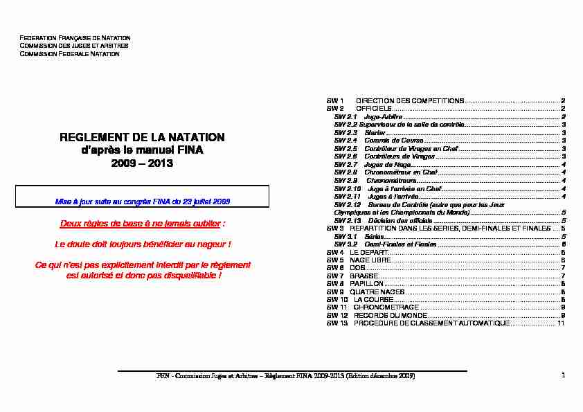 [PDF] REGLEMENT DE LA NATATION daprès le manuel FINA 2009 – 2013