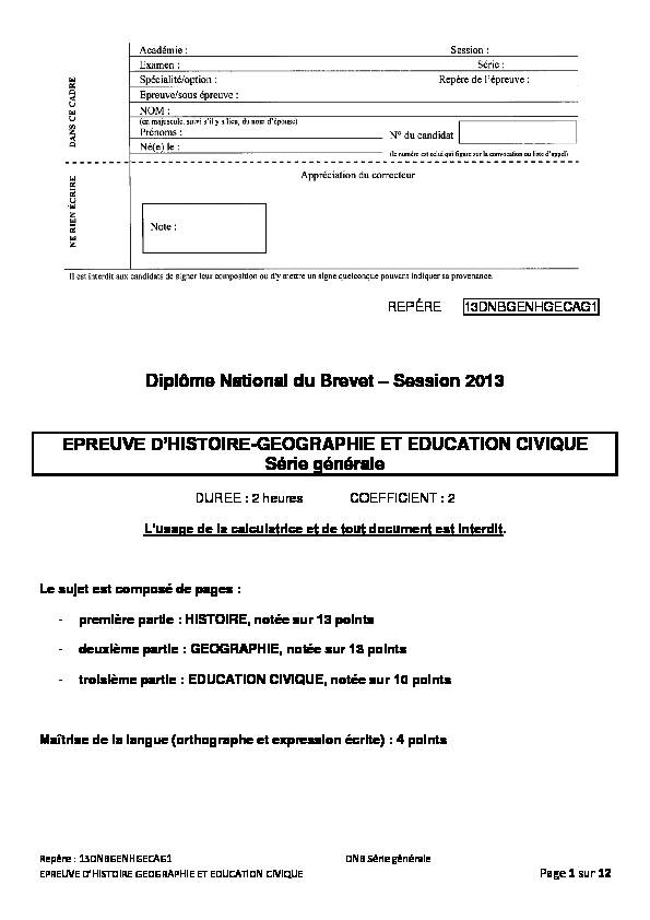 [PDF] Diplôme National du Brevet – Session 2013 EPREUVE DHISTOIRE