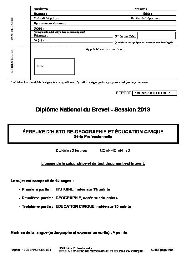 [PDF] Diplôme National du Brevet - Session 2013 - mediaeduscol