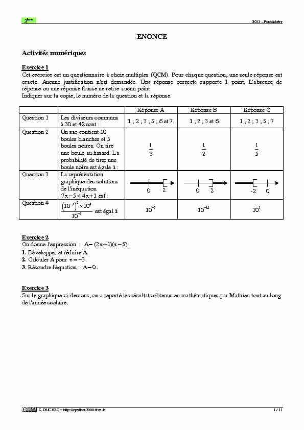 [PDF] Brevet mathématiques Pondichéry 2011 - Epsilon 2000 - Free
