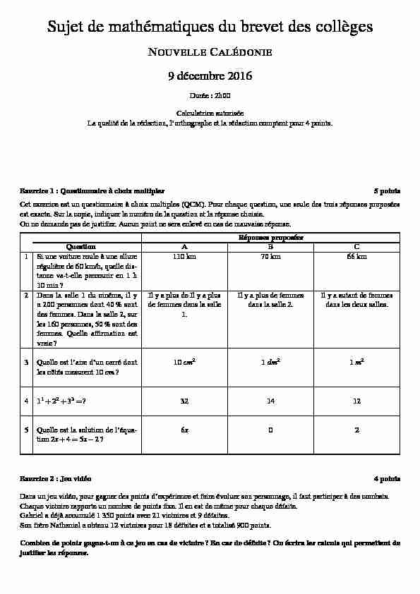 [PDF] Sujet de mathématiques du brevet des collèges