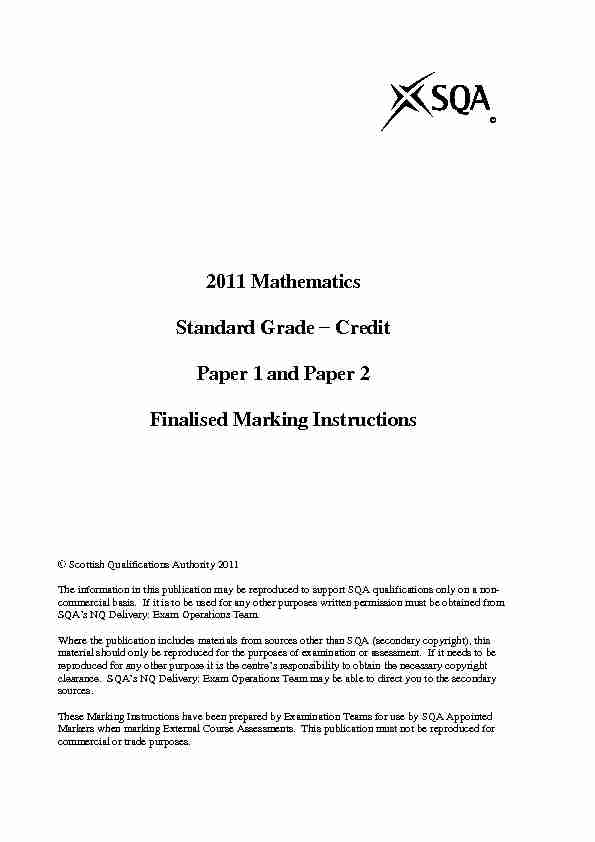 2011 Mathematics Standard Grade Paper 1 and  - Madras Maths