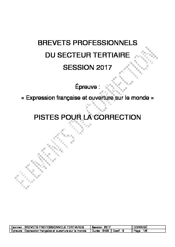 BREVETS PROFESSIONNELS DU SECTEUR TERTIAIRE SESSION 2017