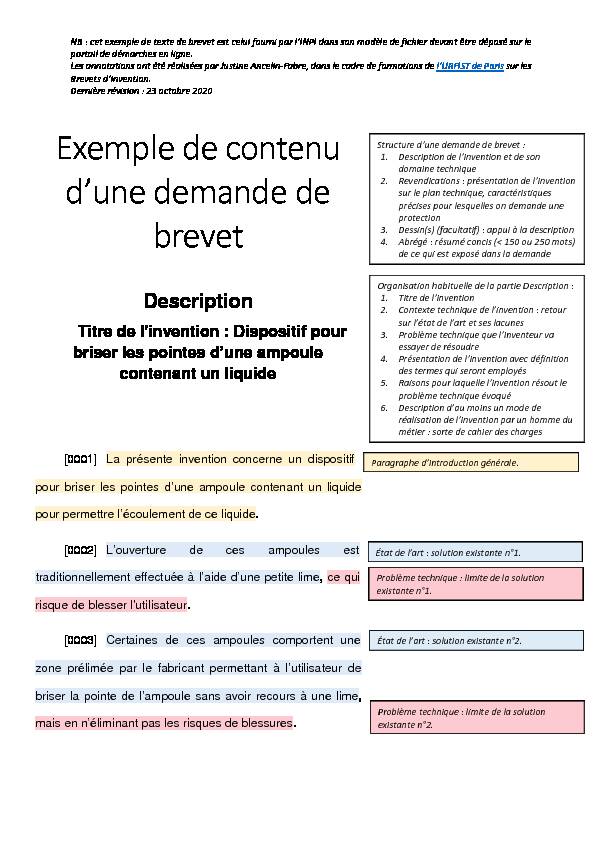 [PDF] Exemple de contenu dune demande de brevet - URFIST de Paris